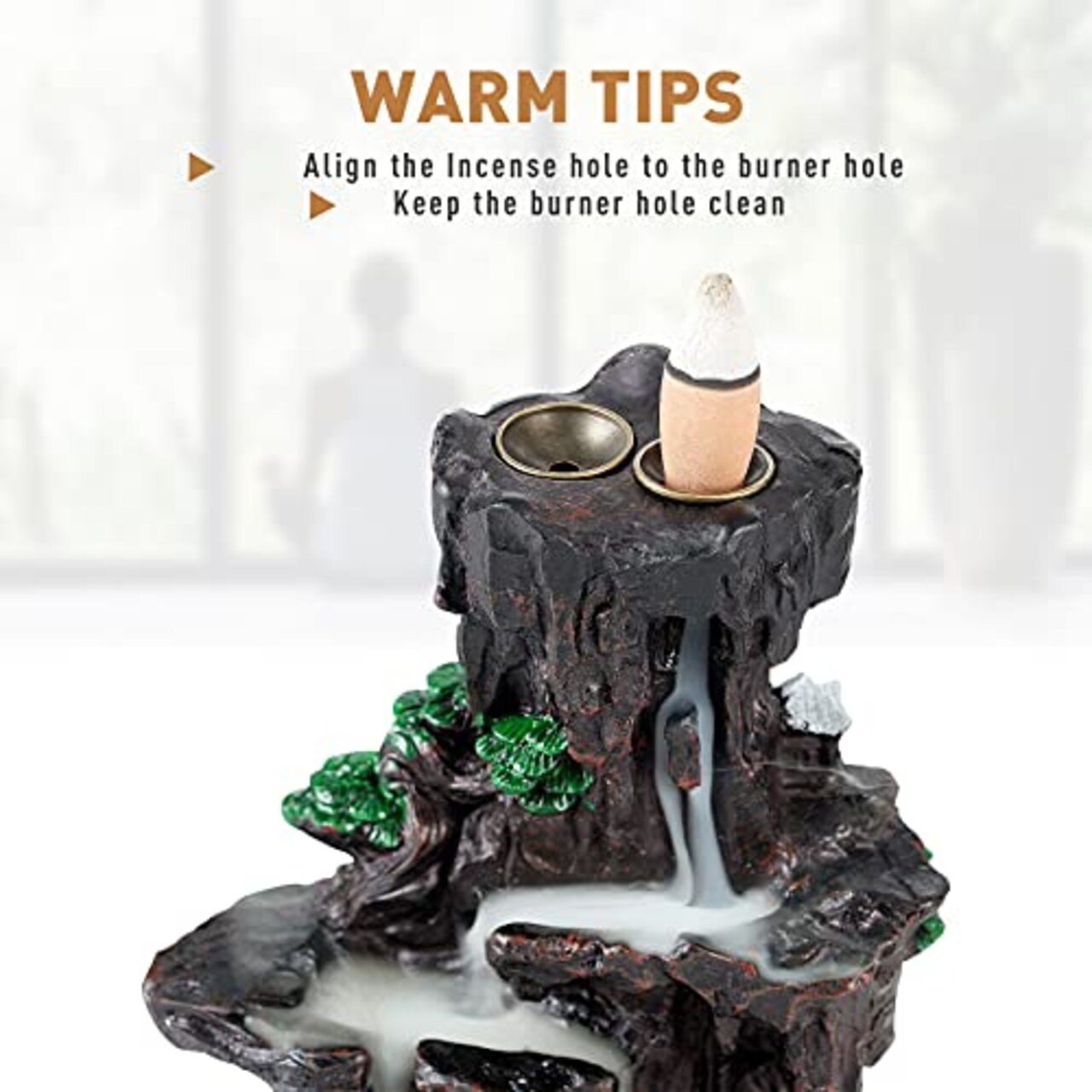 Dual Sided Incense Burner, Resin River Tower Backflow Incense Holder, Cool Aromatherapy Incense Fountain Smoke Mountain Waterfall with 120 Upgraded Incense Cones+30 Incense Sticks